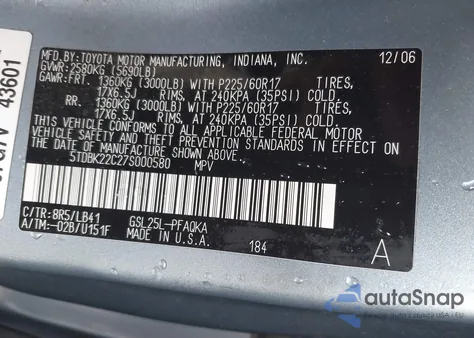2007 Toyota Sienna Xle from USA, damaged, VIN 5TDBK22C27S000580